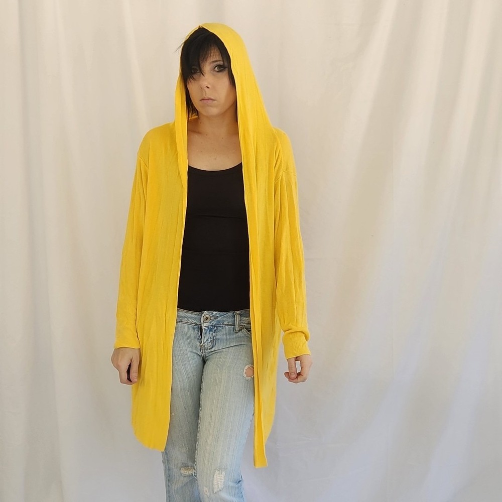 Linda Allard Ellen Tracy Yellow Hooded Cardigan